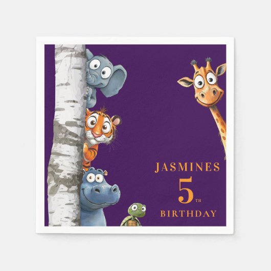 Cute Cartoon Animals Peek-a-Boo any Birthday  Servet (Voorkant)