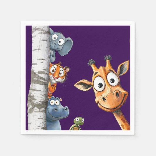 Cute Cartoon Animals Peek-a-Boo any Birthday  Servet (Voorkant)