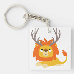 Cute Cartoon Antlered Lion AcrylSleutelhanger Sleutelhanger