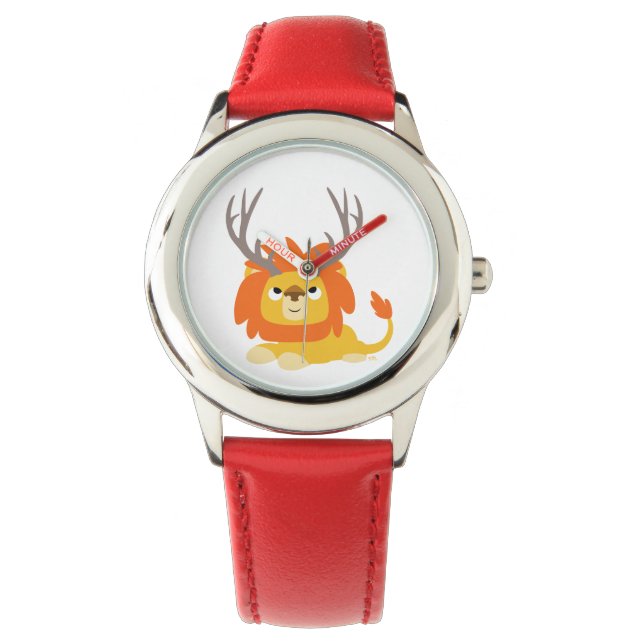 Cute Cartoon Antlered Lion Watch Horloge (Voorkant)