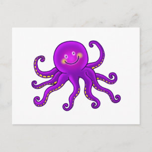 Cute Cartoon Aquatic Paars Octopus Ocean Animal Briefkaart