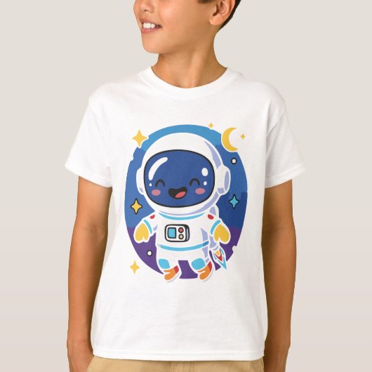 “Cute cartoon astronaut floating in space, playful T-shirt (Voorkant)