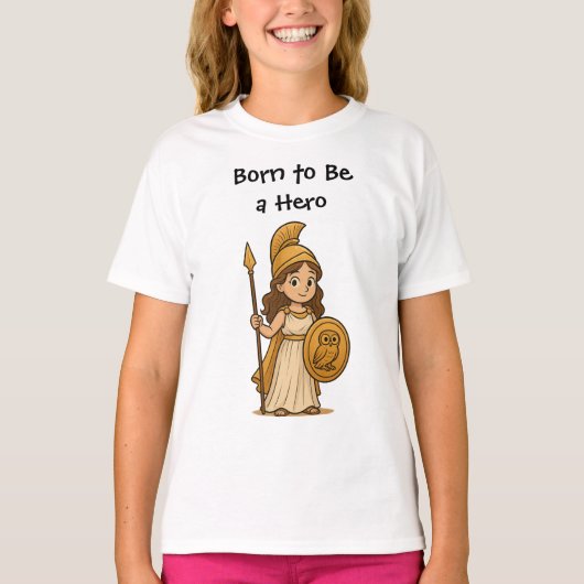 Cute Cartoon Athena Goddess – Born to Be a Hero T-shirt (Voorkant)