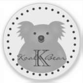 Cute Cartoon Australia Koala Beer Monogram Round Sticker (Voorkant)