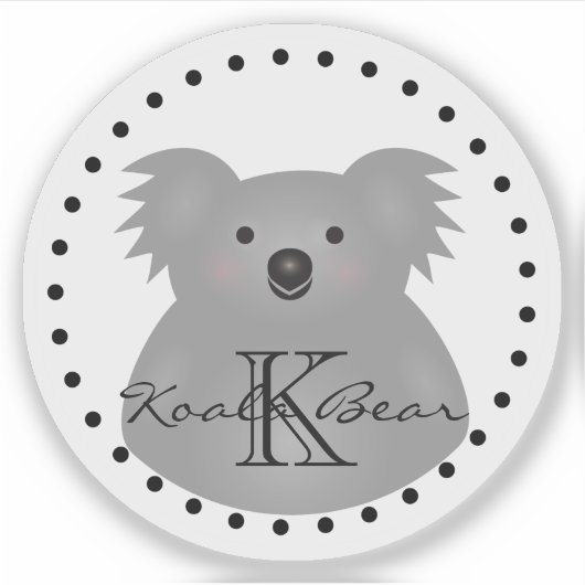 Cute Cartoon Australia Koala Beer Monogram Round Sticker (Voorkant)