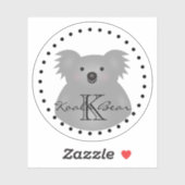 Cute Cartoon Australia Koala Beer Monogram Round Sticker (Vel)