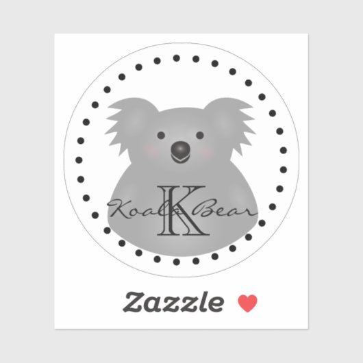 Cute Cartoon Australia Koala Beer Monogram Round Sticker (Vel)