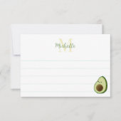 Cute Cartoon Avocado Custom Monogram Lined Notitiekaartje (Voorkant)