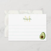 Cute Cartoon Avocado Custom Monogram Lined Notitiekaartje (Voorkant / Achterkant)