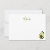 Cute Cartoon Avocado Custom Monogram Notitiekaartje (Voorkant)