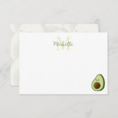 Cute Cartoon Avocado Custom Monogram Notitiekaartje (Voorkant / Achterkant)