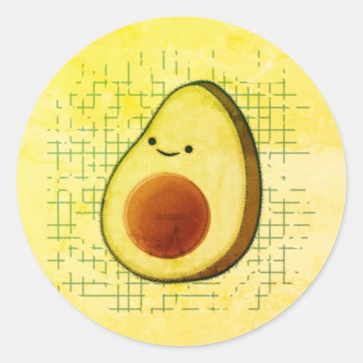 Cute Cartoon Avocado on Distress Background Ronde Sticker (Voorkant)