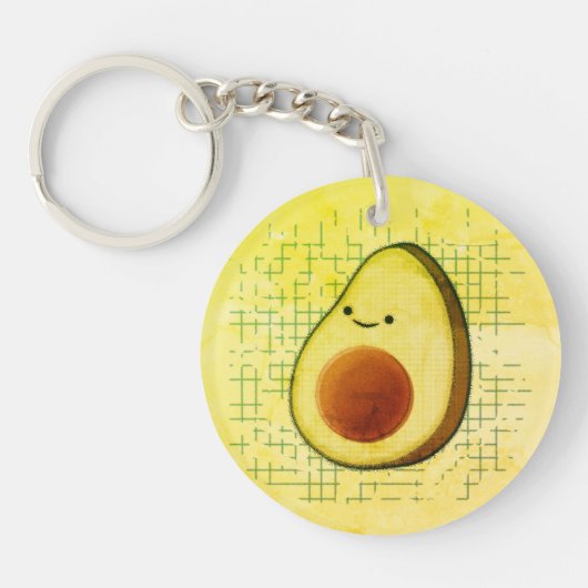 Cute Cartoon Avocado on Distress Background Sleutelhanger (Voorkant)