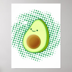 Cute Cartoon Avocado on Distress Green Vortex P Poster