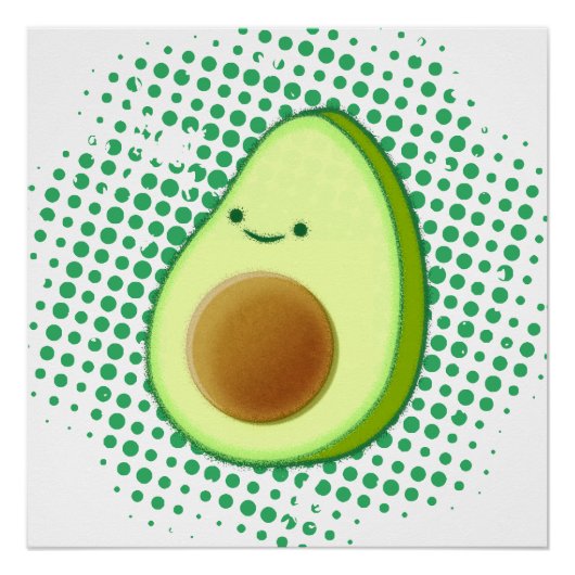 Cute Cartoon Avocado on Distress Green Vortex Perfect Poster (Voorkant)