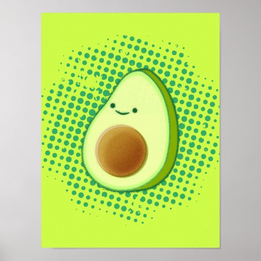Cute Cartoon Avocado on Distress Green Vortex Poster (Voorkant)
