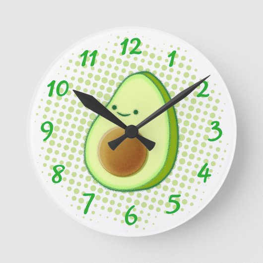 Cute Cartoon Avocado on Green Vortex Ronde Klok (Voorkant)