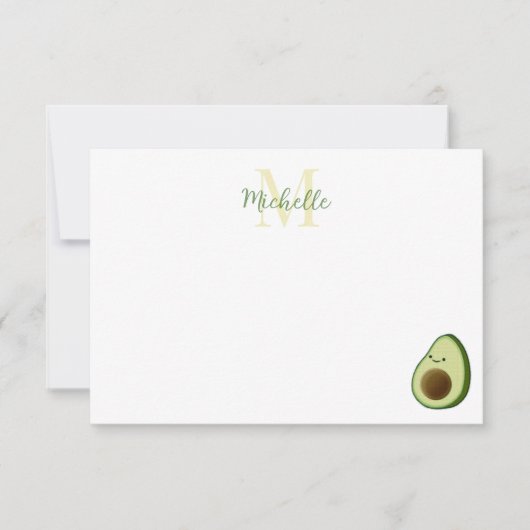 Cute Cartoon Avocado Personalized Monogram Notitiekaartje (Voorkant)