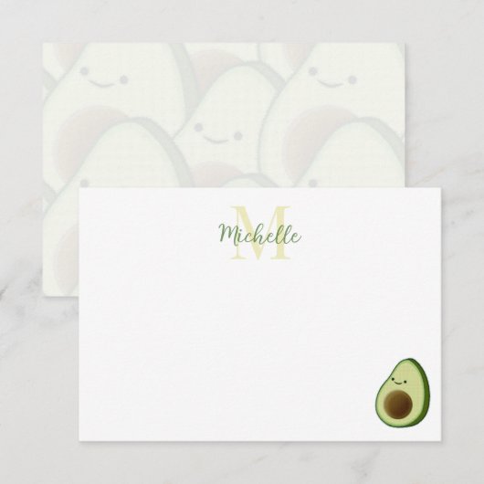 Cute Cartoon Avocado Personalized Monogram Notitiekaartje (Voorkant / Achterkant)