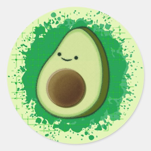 Cute Cartoon Avocado Ronde Sticker (Voorkant)