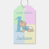 Cute Cartoon Baby Boy 1e verjaardag Cadeaulabel (Voorkant)
