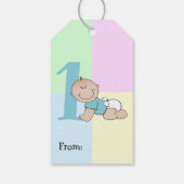 Cute Cartoon Baby Boy 1e verjaardag Cadeaulabel (Achterkant)