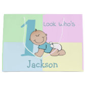 Cute Cartoon Baby Boy 1e verjaardag Large Cadeautasje (Voorkant)