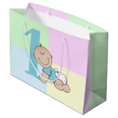 Cute Cartoon Baby Boy 1e verjaardag Large Cadeautasje (Achterkant Gekanteld)