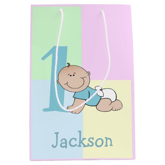 Cute Cartoon Baby Boy 1e verjaardag Medium Cadeauzakje (Voorkant)