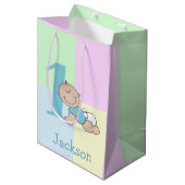 Cute Cartoon Baby Boy 1e verjaardag Medium Cadeauzakje (Voorkant Gekanteld)
