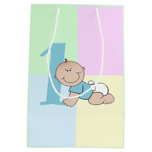 Cute Cartoon Baby Boy 1e verjaardag Medium Cadeauzakje (Achterkant)