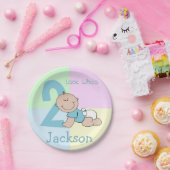 Cute Cartoon Baby Boy 2de verjaardag Papieren Bordje (Feest)