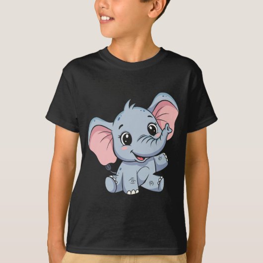 Cute Cartoon Baby Elephant Kids T-Shirt (Voorkant)