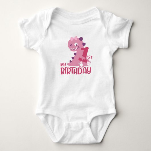 Cute Cartoon Baby Girl Dinosaurs 1e verjaardag Romper (Voorkant)