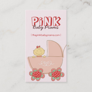 Cute Cartoon Baby Girl in Pink Pram Modern Visitekaartje