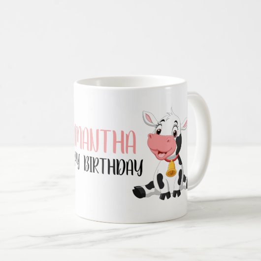 Cute Cartoon Baby Koe Happy Birthday Koffiemok (Voorkant rechts)