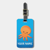 Cute Cartoon Baby Octopus Blue Ocean Bagagelabel (Voorkant verticaal)