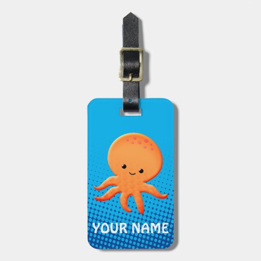 Cute Cartoon Baby Octopus Blue Ocean Bagagelabel (Voorkant verticaal)