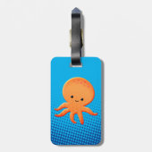 Cute Cartoon Baby Octopus Blue Ocean Bagagelabel (Achterkant verticaal)