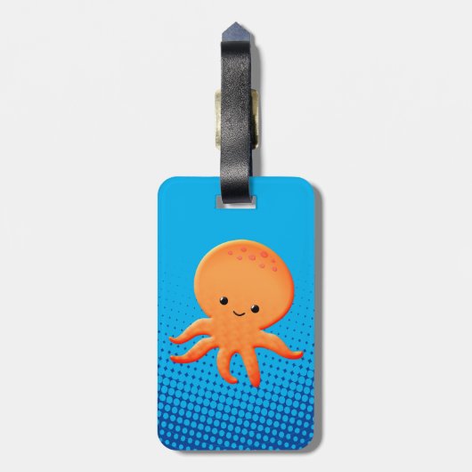 Cute Cartoon Baby Octopus Blue Ocean Bagagelabel (Achterkant verticaal)