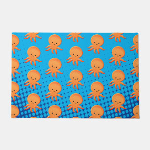 Cute Cartoon Baby Octopus Blue Ocean Deurmat