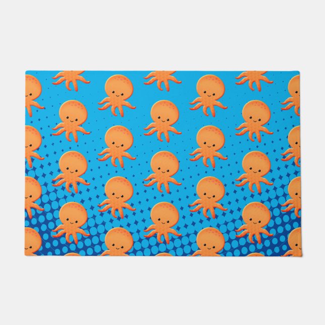 Cute Cartoon Baby Octopus Blue Ocean Deurmat (Voorkant)