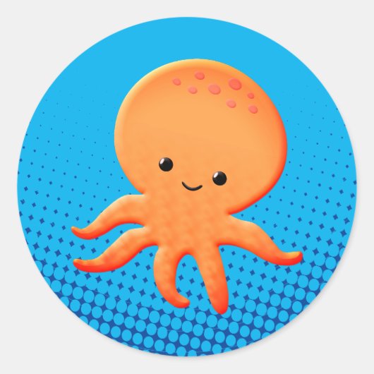 Cute Cartoon Baby Octopus Ronde Sticker (Voorkant)
