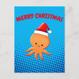 Cute Cartoon Baby Octopus Santas Kerstmis Pet Feestdagenkaart