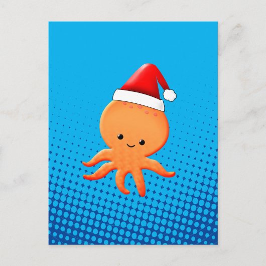 Cute Cartoon Baby Octopus Santas Pet Briefkaart (Voorkant)