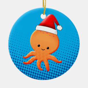 Cute Cartoon Baby Octopus Santas Pet Keramisch Ornament