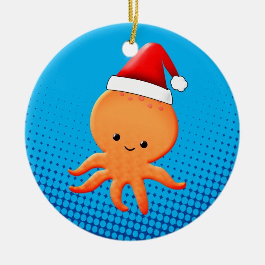 Cute Cartoon Baby Octopus Santas Pet Keramisch Ornament (Voorkant)