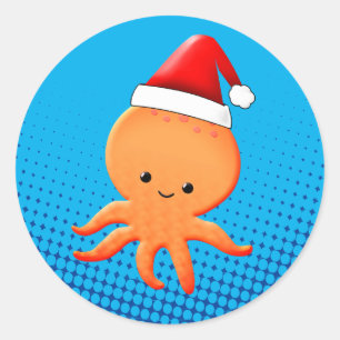 Cute Cartoon Baby Octopus Santas Ronde Sticker