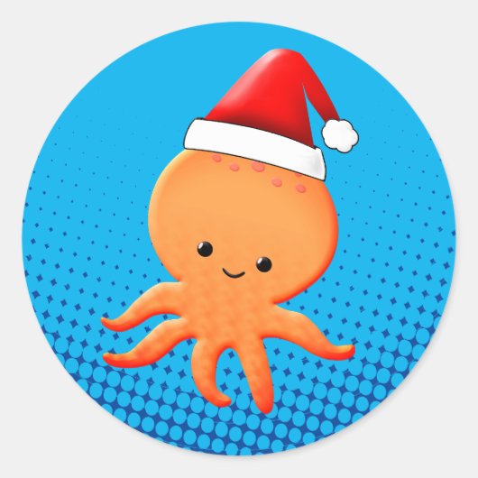 Cute Cartoon Baby Octopus Santas Ronde Sticker (Voorkant)