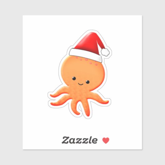 Cute Cartoon Baby Octopus Santas Sticker (Vel)